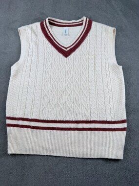 Preppy Academia Unisex Cable Knit Cricket  Slouchy Sweater Striped V Neck Sm
